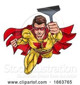 Vector Illustration of Super Window Cleaner Superhero Holding Squeegee by AtStockIllustration