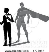 Vector Illustration of Superhero Businessman with Super Hero Shadow by AtStockIllustration