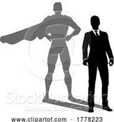 Vector Illustration of Superhero Businessman with Super Hero Shadow by AtStockIllustration