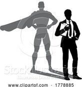 Vector Illustration of Superhero Businessman with Super Hero Shadow by AtStockIllustration
