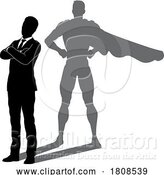 Vector Illustration of Superhero Businessman with Super Hero Shadow by AtStockIllustration