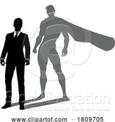 Vector Illustration of Superhero Businessman with Super Hero Shadow by AtStockIllustration