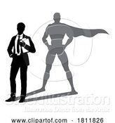 Vector Illustration of Superhero Businessman with Super Hero Shadow by AtStockIllustration