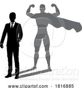 Vector Illustration of Superhero Businessman with Super Hero Shadow by AtStockIllustration