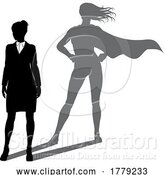 Vector Illustration of Superhero Businesswoman with Super Hero Shadow by AtStockIllustration