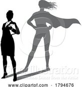 Vector Illustration of Superhero Businesswoman with Super Hero Shadow by AtStockIllustration