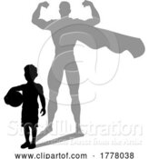 Vector Illustration of Superhero Child Kid with Super Hero Shadow by AtStockIllustration