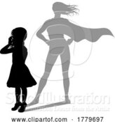 Vector Illustration of Superhero Child Kid with Super Hero Shadow by AtStockIllustration