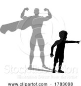 Vector Illustration of Superhero Child Kid with Super Hero Shadow by AtStockIllustration