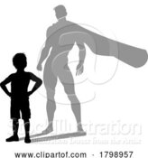 Vector Illustration of Superhero Child Kid with Super Hero Shadow by AtStockIllustration