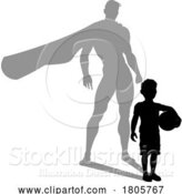 Vector Illustration of Superhero Child Kid with Super Hero Shadow by AtStockIllustration