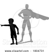 Vector Illustration of Superhero Child Kid with Super Hero Shadow by AtStockIllustration