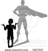 Vector Illustration of Superhero Child Kid with Super Hero Shadow by AtStockIllustration