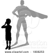 Vector Illustration of Superhero Child Kid with Super Hero Shadow by AtStockIllustration