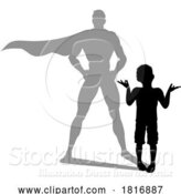 Vector Illustration of Superhero Child Kid with Super Hero Shadow by AtStockIllustration