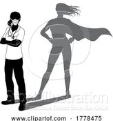 Vector Illustration of Superhero Doctor with Super Hero Shadow Silhouette by AtStockIllustration