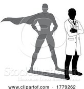 Vector Illustration of Superhero Doctor with Super Hero Shadow Silhouette by AtStockIllustration