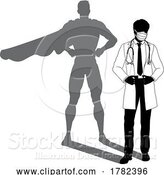 Vector Illustration of Superhero Doctor with Super Hero Shadow Silhouette by AtStockIllustration