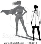 Vector Illustration of Superhero Doctor with Super Hero Shadow Silhouette by AtStockIllustration