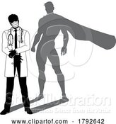 Vector Illustration of Superhero Doctor with Super Hero Shadow Silhouette by AtStockIllustration