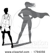 Vector Illustration of Superhero Doctor with Super Hero Shadow Silhouette by AtStockIllustration