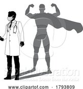 Vector Illustration of Superhero Doctor with Super Hero Shadow Silhouette by AtStockIllustration