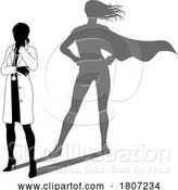 Vector Illustration of Superhero Doctor with Super Hero Shadow Silhouette by AtStockIllustration