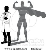 Vector Illustration of Superhero Doctor with Super Hero Shadow Silhouette by AtStockIllustration