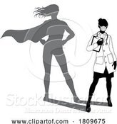 Vector Illustration of Superhero Doctor with Super Hero Shadow Silhouette by AtStockIllustration