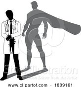 Vector Illustration of Superhero Doctor with Super Hero Shadow Silhouette by AtStockIllustration