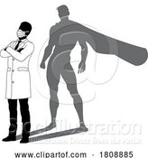 Vector Illustration of Superhero Doctor with Super Hero Shadow Silhouette by AtStockIllustration