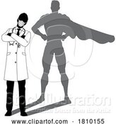 Vector Illustration of Superhero Doctor with Super Hero Shadow Silhouette by AtStockIllustration