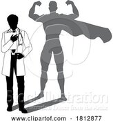 Vector Illustration of Superhero Doctor with Super Hero Shadow Silhouette by AtStockIllustration