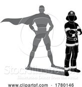 Vector Illustration of Superhero Fireman Fireman Super Hero Shadow by AtStockIllustration