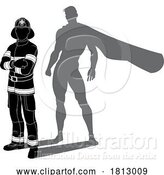 Vector Illustration of Superhero Fireman Fireman Super Hero Shadow by AtStockIllustration