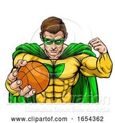 Vector Illustration of Superhero Holding Basketball Ball Sports Mascot by AtStockIllustration