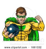 Vector Illustration of Superhero Holding Bowling Ball Sports Mascot by AtStockIllustration