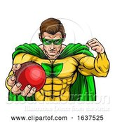 Vector Illustration of Superhero Holding Cricket Ball Sports Mascot by AtStockIllustration