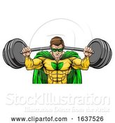 Vector Illustration of Superhero Mascot Weightlifter Lifting Big Barbell by AtStockIllustration