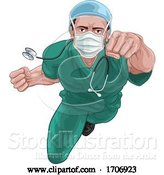 Vector Illustration of Superhero Nurse Doctor in Scrubs Flying Super Hero by AtStockIllustration