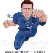 Vector Illustration of Superhero Nurse Doctor in Scrubs Flying Super Hero by AtStockIllustration