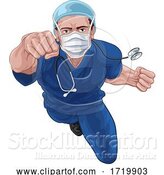 Vector Illustration of Superhero Nurse Doctor in Scrubs Flying Super Hero by AtStockIllustration