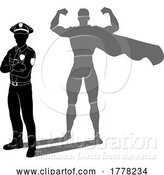 Vector Illustration of Superhero Police Guy Policeman Super Hero Shadow by AtStockIllustration