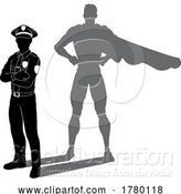 Vector Illustration of Superhero Police Guy Policeman Super Hero Shadow by AtStockIllustration