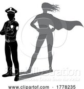 Vector Illustration of Superhero Police Lady Officer Super Hero Shadow by AtStockIllustration