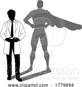 Vector Illustration of Superhero Scientist Super Hero Shadow Silhouette by AtStockIllustration