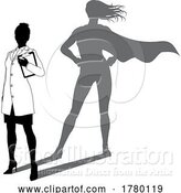 Vector Illustration of Superhero Scientist Super Hero Shadow Silhouette by AtStockIllustration