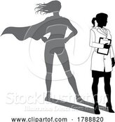 Vector Illustration of Superhero Scientist Super Hero Shadow Silhouette by AtStockIllustration