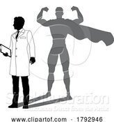 Vector Illustration of Superhero Scientist Super Hero Shadow Silhouette by AtStockIllustration