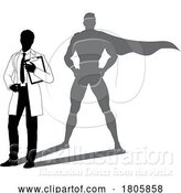 Vector Illustration of Superhero Scientist Super Hero Shadow Silhouette by AtStockIllustration